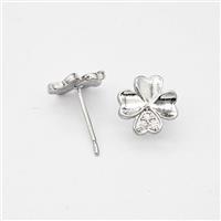 Copper Clover Stud Earrings Micropave Zirconia Platinum Plated, approx 9mm [FN47732]