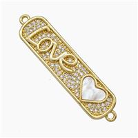 Copper Love Heart Connector Micropave Zirconia Shell Stick 18K Gold Plated, approx 10-38mm [FN47871]