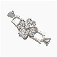 Copper Clasp Pave Zirconia Cord-End Clover Platinum Plated, approx 10mm, 5-12mm [FN48043]