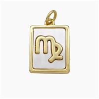 Copper Rectangle Pendant Pave Shell Zodiac Virgo 18K Gold Plated, approx 12-15mm [FN48146]