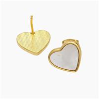 Copper Heart Stud Earrings Pave Shell 18K Gold Plated, approx 11-13mm [FN48198]