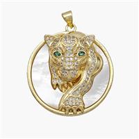Copper Leopard Pendant Pave Shell Zirconia 18K Gold Plated, approx 30mm [FN48287]