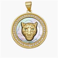 Copper Leopard Pendant Pave Shell Zirconia 18K Gold Plated, approx 22mm [FN48294]