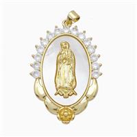 Copper Jesus Pendant Pave Shell Zirconia 18K Gold Plated, approx 25-37mm [FN48301]