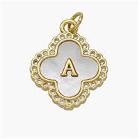 Copper Clover Pendant Pave Shell Zirconia Letter-A 18K Gold Plated, approx 17.5mm [FN48471]