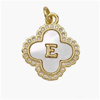Copper Clover Pendant Pave Shell Zirconia Letter-E 18K Gold Plated, approx 17.5mm [FN48475]