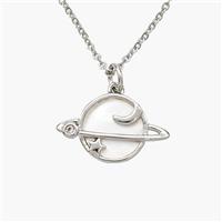 Copper Planet Necklace Pave Shell Platinum Plated, approx 11-18mm, 1.2mm, 44cm length [FN48586]