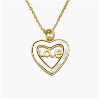 Copper Heart Necklace Pave Shell LOVE Gold Plated, approx 15mm, 1.2mm, 44cm length [FN48603]