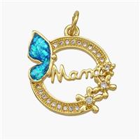 Copper Butterfly Pendant Pave Fire Opal Zirconia Mama 18K Gold Plated, approx 17-20mm [FN48635]