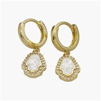 Copper Hamsahand Hoop Earrings Pave Fire Opal Zirconia 18K Gold Plated, approx 10-12mm, 14mm dia [FN48697]
