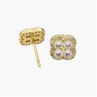 Copper Clover Stud Earrings Pave Zirconia Gold Plated, approx 10mm [FN48899]