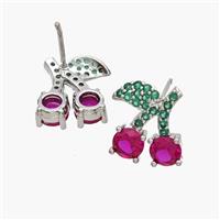 Copper Cherry Stud Earrings Pave Zirconia Platinum Plated, approx 11-13mm [FN48908]