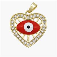 Copper Heart Pendant Pave Zirconia Evil Eye Red Enamel Gold Plated, approx 20mm [FN49114]