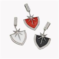 Copper Northstar Pendant Pave Zirconia Enamel Shield Platinum Plated Mixed, approx 20-26mm, 3-7mm [FN49213]