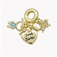Copper Kids Heart Pendant Pave Zirconia Enamel Gold Plated, approx 11mm, 10mm dia [FN49234]