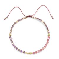 Amethyst Bracelet with pink tourmaline, adjustable, approx 3mm, 16-24cm length [FR10426]