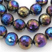 Natural Black Agate Beads Faceted Round Rainbow Electroplated, approx 10mm dia [GA1852-10MM]