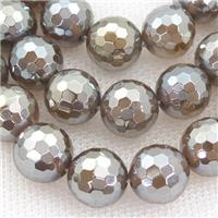 gray agate beads, faceted round, electroplated, approx 6mm dia [GA1854-6MM]