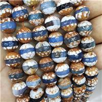 Tibetan Style Agate Beads Blue Faceted Round, approx 12mm dia [GA1876-12MM]