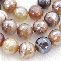 ambergold Striped Agate Beads, faceted round, light electroplated, approx 10mm dia [GA1950-10MM]