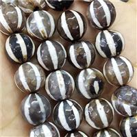 Gray Tibetan Agate Beads Faceted Round Watermelon, approx 14mm dia [GA2325]