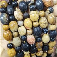 Wood Petrified Jasper Beads Barrel, approx 10mm, 15-17mm [GA2420]