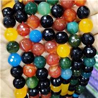 Natural Agate Beads Faceted Round Mix Color Dye B-Grade, approx 14mm dia [GA2582]