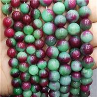Natural Jade Beads Smooth Round Green Red Dye, approx 6mm dia [GA2820-6MM]