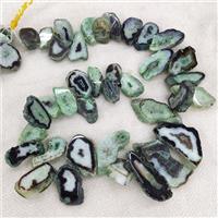 Natural Agate Druzy Beads Slice Freeform Green Dye TopDrilled Graduated, approx 20-45mm [GA2857]