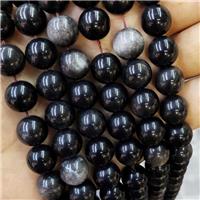 Natural Obsidian Beads Silver Flash Smooth Round, approx 8mm dia [GA3017-8MM]