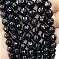 Natural Black Onyx Agate Beads Faceted Round, approx 20mm dia [GA3091-20MM]