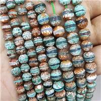 Tibetan Style Agate Beads Green Faceted Round, approx 8mm dia [GA3099-8MM]