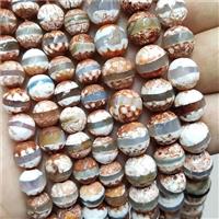 Tibetan Agate Beads Faceted Round Line Brown, approx 10mm dia [GA3135-10MM]