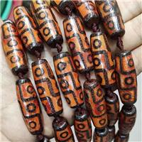 Tibetan Style Agate Barrel Beads Evile Eye Orange Rice, approx 14-40mm, 8pcs per st [GA3174]