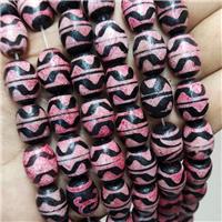 Tibetan Style Barrel Beads Wave Pink Black, approx 12-16mm, 22pcs per st [GA3178]