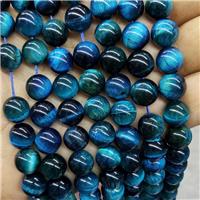 Natural Tiger Eye Stone Beads Blue Dye Smooth Round, approx 10mm dia [GA3193-10MM]