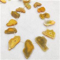 Natural Agate Slice Beads Yellow Dye Topdrilled Freeform Graduated, approx 15-50mm [GA3206]