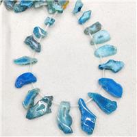 Natural Agate Slice Beads Blue Dye Topdrilled Freeform Graduated, approx 15-50mm [GA3208]