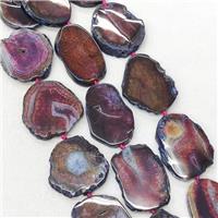 Natural Veins Agate Slice Beads Freeform Fuchsia Dye, approx 20-40mm [GA3221]