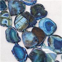 Natural Veins Agate Slice Beads Freeform Blue Dye, approx 20-40mm [GA3223]