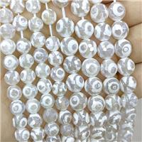 White Tibetan Agate Beads Faceted Round Evil Eye Electroplated, approx 8mm dia [GA3264-8MM]