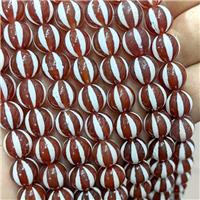 Tibetan Agate Beads Red Smooth Round Pumpkin, approx 10mm dia, 35pcs per st [GA3298]