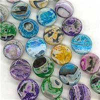 Natural Agate Coin Beads Mixed Color Dye, approx 20mm [GA3317]