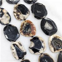 Natural Agate Beads Slice Freeform Faceted Black Dye, approx 25-40mm [GA3339]