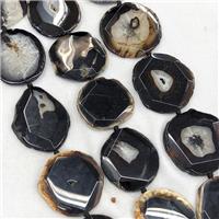 Natural Agate Beads Slice Freeform Faceted Black Dye, approx 35-50mm [GA3340]