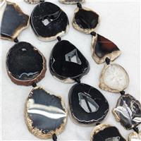 Natural Agate Beads Slice Freeform Flat Black Dye, approx 25-40mm [GA3342]