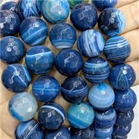 Natural Stripe Agate Beads Banded Blue Dye Faceted Round, approx 20mm, 20pcs per st [GA3425]
