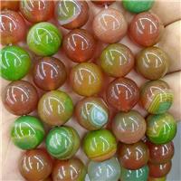 Natural Agate Beads Green Red Dye Smooth Round, approx 14mm dia [GA3529]