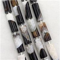 Natural Druzy Agate Tube Beads Black Dye, approx 14-37mm [GA3548]