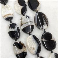 Natural Druzy Agate Oval Beads Black Dye, approx 25-35mm [GA3549]